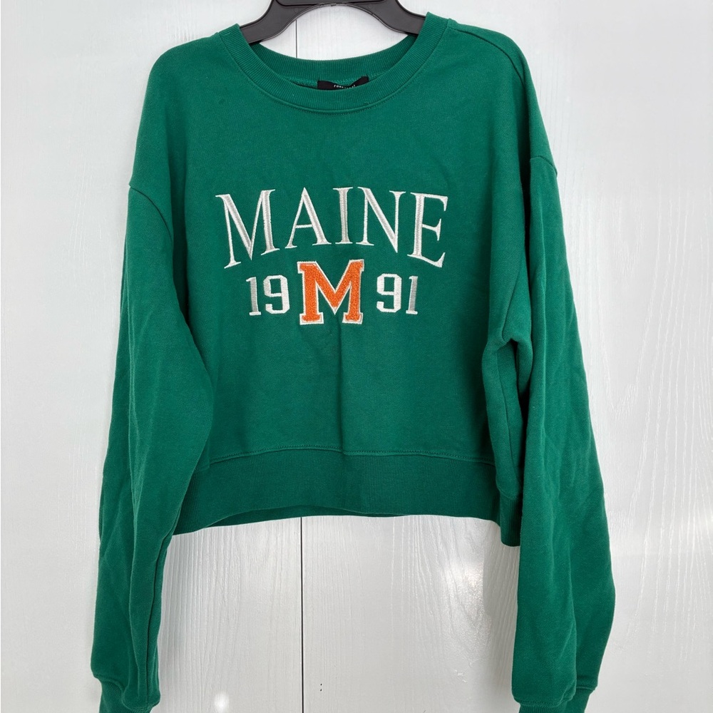Oversized Cropped Forever 21 Green Maine 1991 Sweatshirt. Green Size Medium